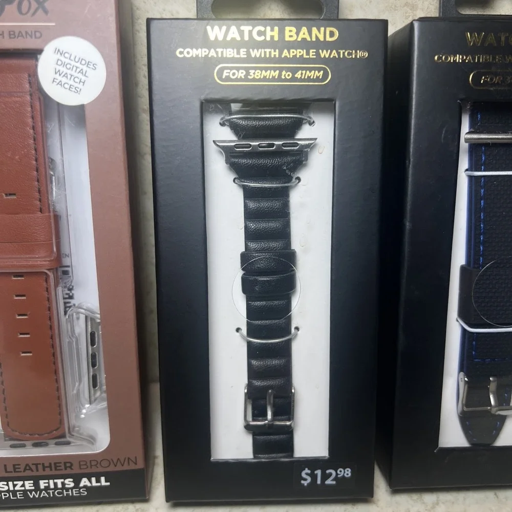 New! Lot‎ Of 3 Watch Bands For Apple Watch (38mm To 41mm) Black Silver Clasp NIB